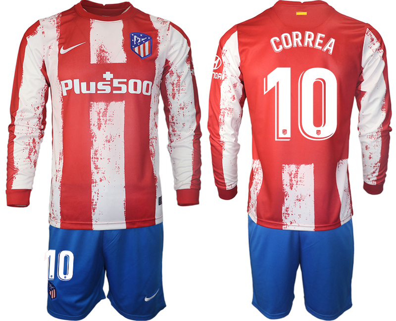 Men 2021-2022 Club Atletico Madrid home red Long Sleeve #10 Soccer Jersey